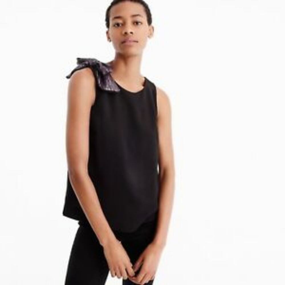 J. Crew Sequin Bow Drapey Tank Top NWT 6 Black Blouse Boho Preppy Summer Shirt